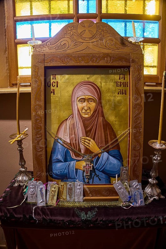Icon of Panagia Kyra, Religious icon on an altar with candles and decorative details in an interior, Pandeli Castle, Castle, Leros Fortress, St John's Fortress, Apitiki Hill, Pandeli Bay, Agia Marina, Leros, Dodecanese, Greek Islands, Greece
