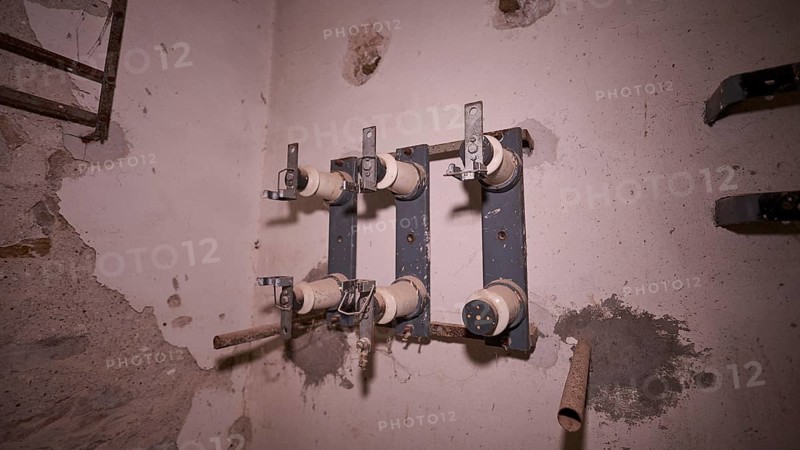 Lost Place, close-up of old electrical connections in a dilapidated building, Radio Station, WW2, Agios Nikolaos Radio, Agia Marina, Leros, Dodecanese, Greek Islands, Greece