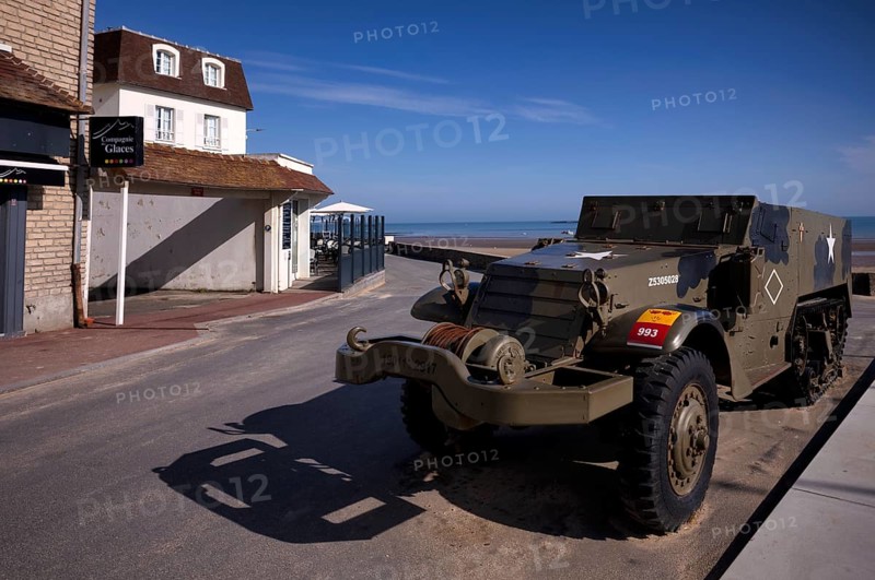 Armoured US military vehicle, tracked vehicle, D-Day, Operation Overlord, Arromanches-les-Bains, Normandy, Calvados, France