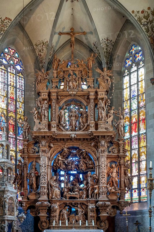 High altar, created between 1613 and 1616, Überlingen Minster, St Nicholas, built in 1350 and 1576 in the late Gothic style, Überlingen, Baden-Württemberg, Germany