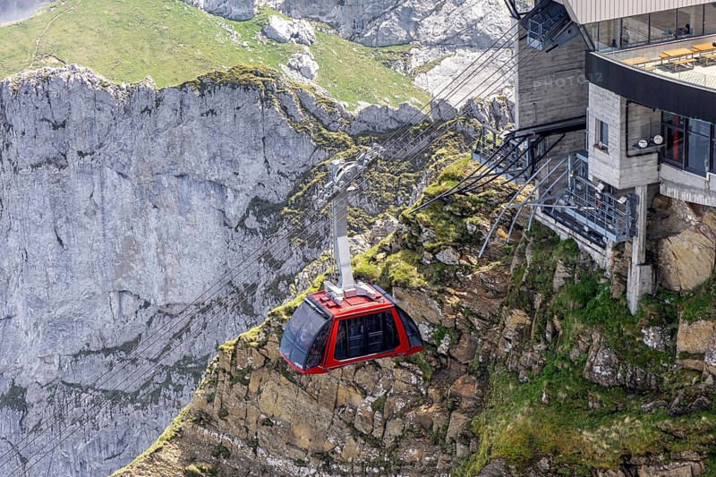 Mount Pilatus Mountain summit with cable car in the Swiss Alps in Pilatus, Switzerland
