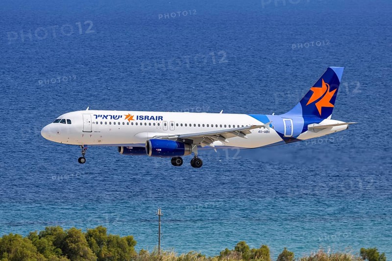 An Israir Airbus A320 aircraft with the registration 4X-ABX at Rhodes Airport, Greece