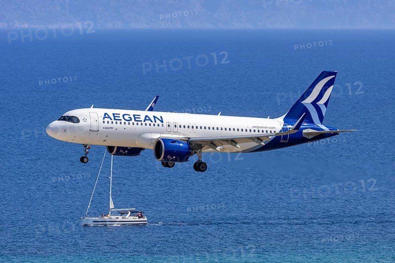 An Airbus A320neo aircraft of Aegean Airlines with the registration SX-NEM at Rhodes Airport, Greece