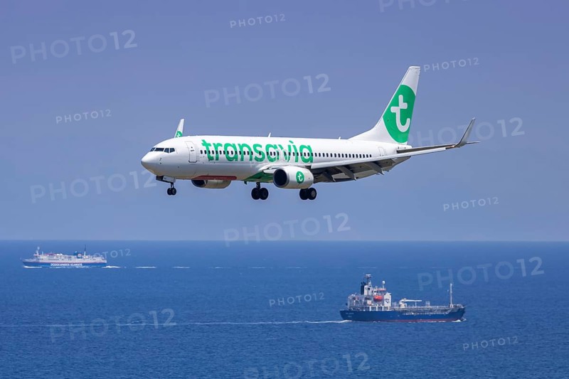 A Boeing 737-800 aircraft of Transavia with the registration PH-HSJ at Rhodes Airport, Greece