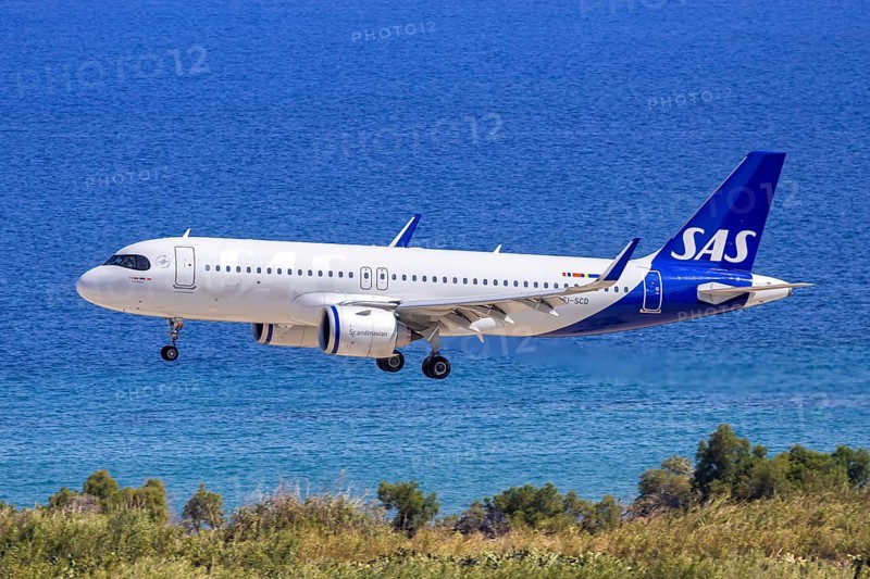 An Airbus A320neo aircraft of SAS Scandinavian Airlines with the registration EI-SCD at Rhodes Airport, Greece