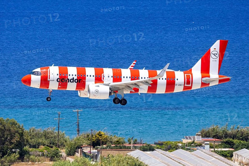 A Condor Airbus A320neo aircraft with the registration number D-ANCY at Rhodes Airport, Greece