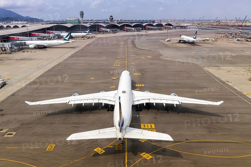 A Lufthansa Airbus A340-600 aircraft with the registration D-AIHW at Chek Lap Kok Airport (HKG) in Hong Kong, China