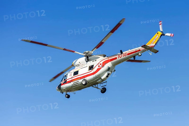 Poland Air Force PZL-Swidnik W3 Sokol military helicopter with licence plate 1018 at the airport in Warsaw, Poland