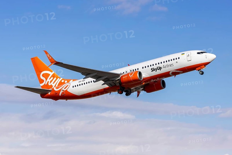 A Boeing 737-800 aircraft of SkyUp Airlines with the registration UR-SQF at Palma de Majorca Airport, Spain