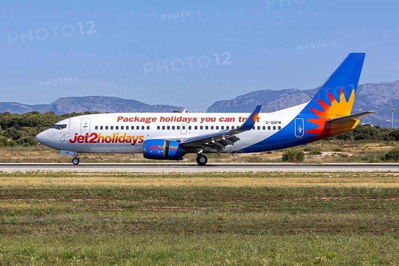 A Boeing 737-300 Jet2 aircraft with the registration G-GDFM at Palma de Majorca Airport, Spain