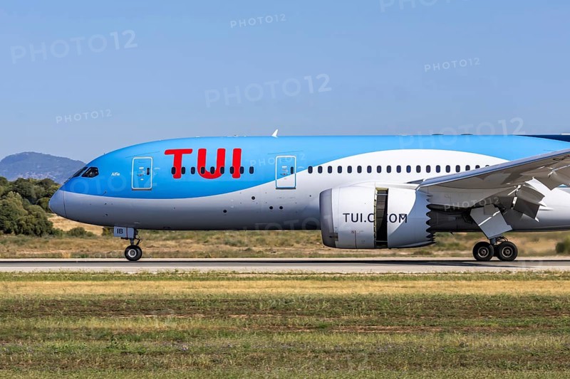 A TUI Boeing 787-8 Dreamliner aircraft with the registration G-TUIB at Palma de Majorca Airport, Spain