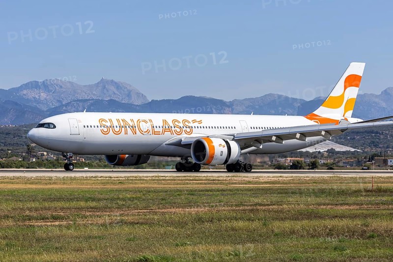 A Sunclass Airlines Airbus A330-900 aircraft with the registration number OY-VKP at Palma de Majorca Airport, Spain