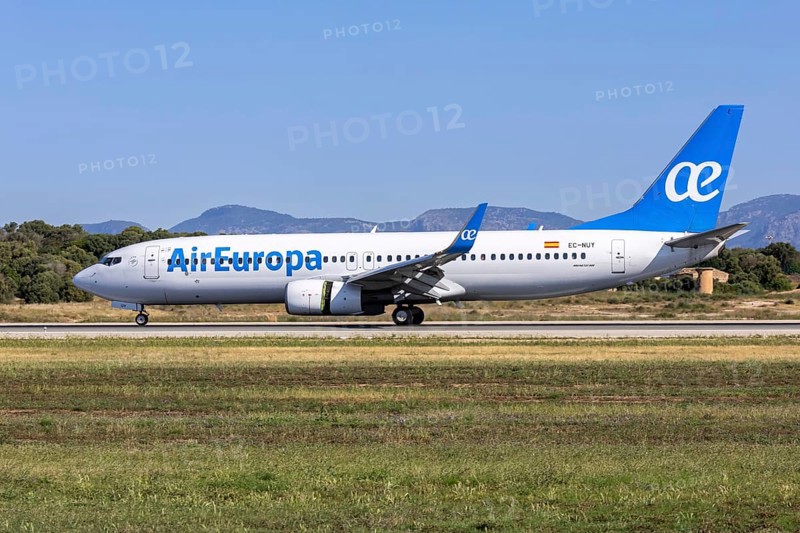 An Air Europa Boeing 737-800 aircraft with the registration EC-NUY at Palma de Majorca Airport, Spain