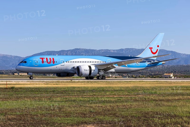 A TUI Boeing 787-8 Dreamliner aircraft with the registration G-TUII at Palma de Majorca Airport, Spain
