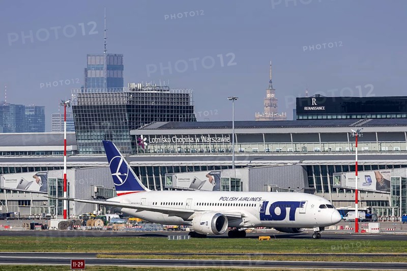 LOT Polish Airlines Boeing 787-8 Dreamliner aircraft with registration SP-LRC at the airport in Warsaw, Poland