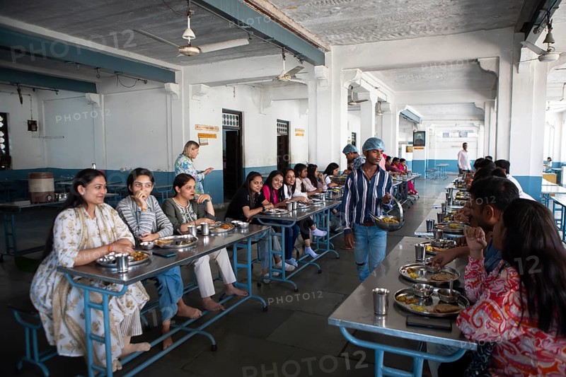 Pilgrims' meal at the Adinath temple in Ranakpur, Jain temple, Rajasthan, India
