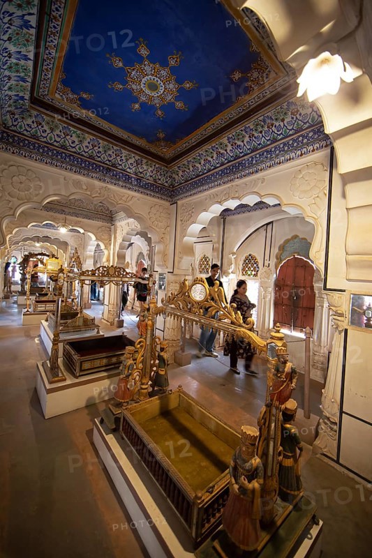 Children's palanquins in the Mehrangarh or Meherangarh fort, Jodhpur, Rajasthan, India