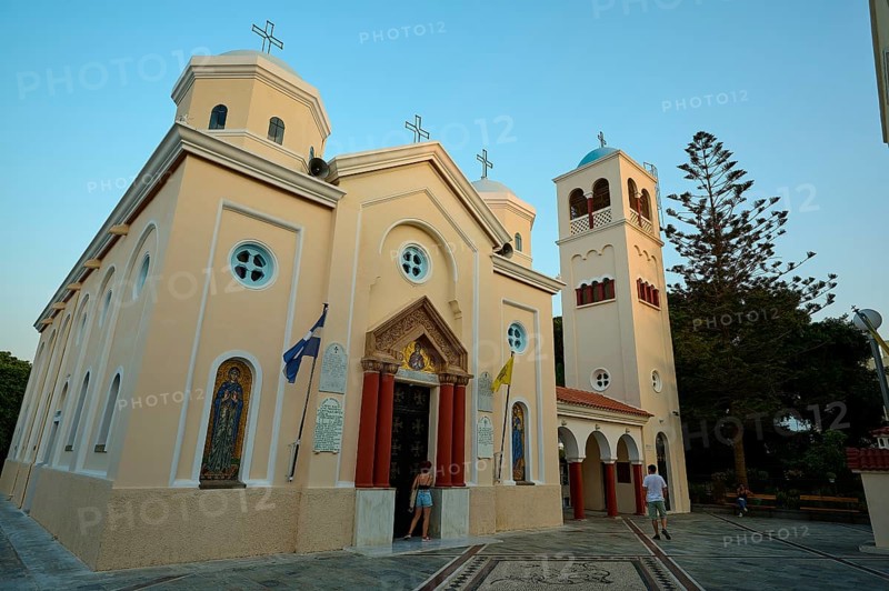 Church, Panagia Agia Paraskevi, A traditional church with bell tower under a clear evening sky, Kos Town, Kos, Dodecanese, Greek Islands, Greece