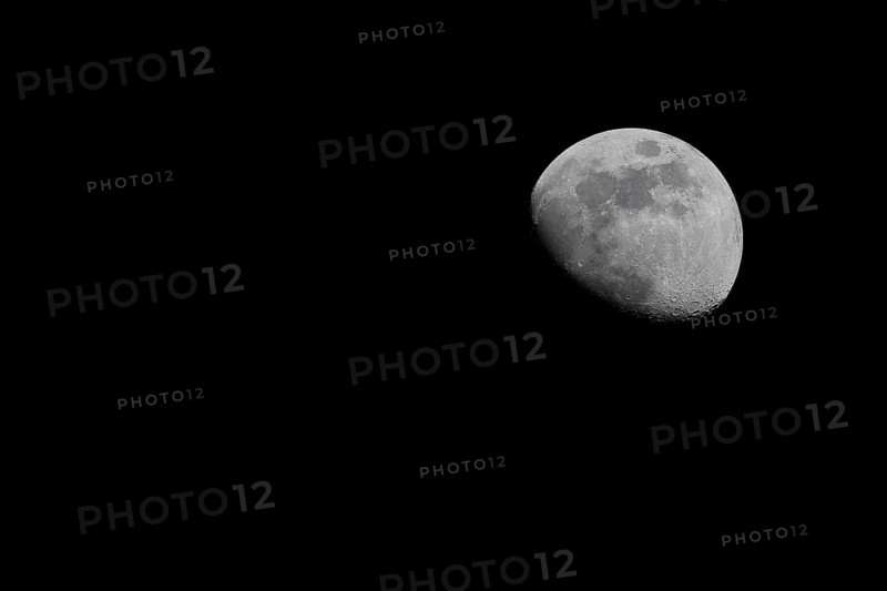 Moon (Luna), half moon in front of black sky, waxing moon, Wilnsdorf, North Rhine-Westphalia, Germany