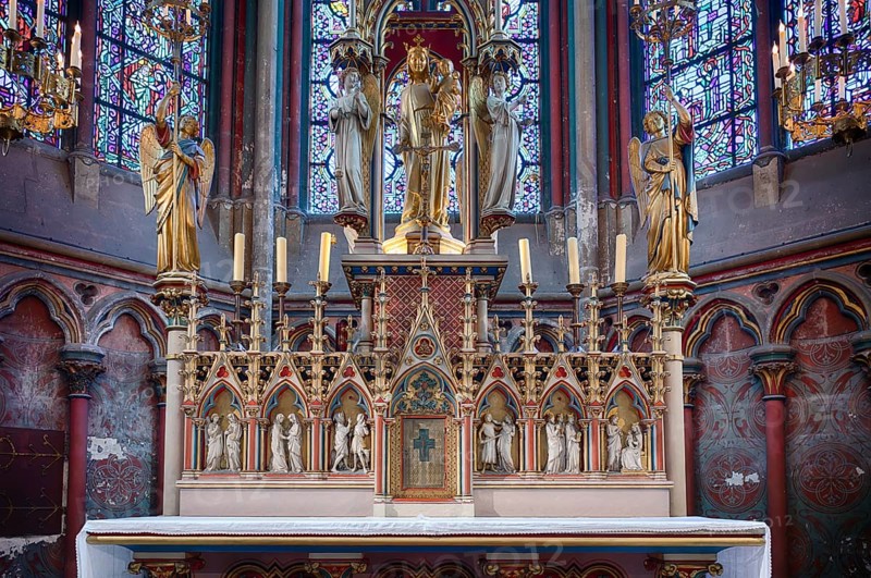 Interior view, altar, Chapel of the Blessed Sacrament, Chapelle du Saint-Sacrement, Saint-Augustin de Cantorbéry, radial chapel, ambulatory, Cathédrale Notre-Dame d'Amiens, Amiens, Somme, France
