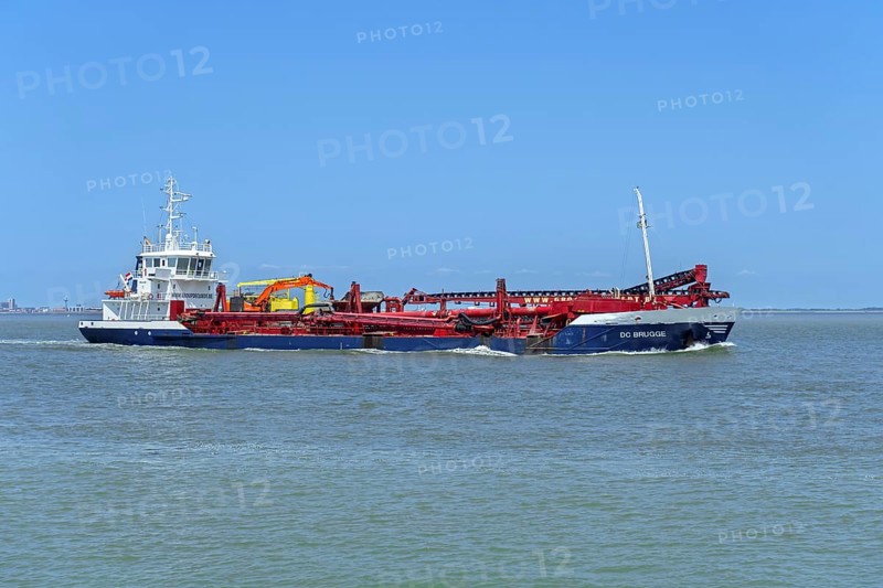 Trailing suction hopper dredger, TSHD DC Brugge by Group De Cloedt nv on the Western Scheldt, Westerschelde along Breskens, Zeeland, Netherlands