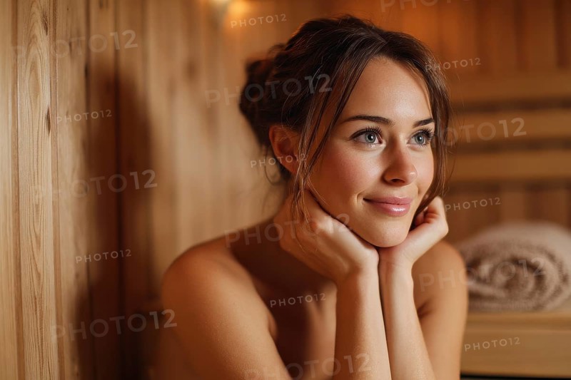 Beautiful lady relaxing in hot steamy sauna. Concept of relaxation in beauty spa, AI generated