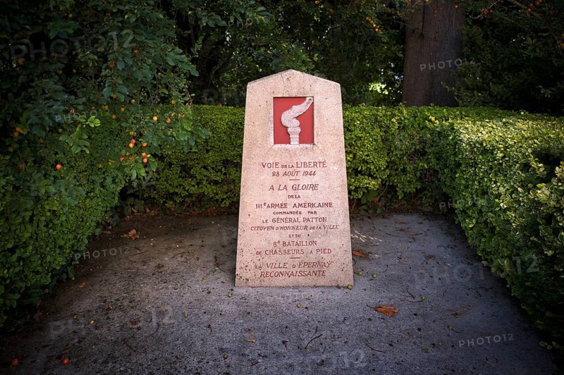 Memorial Voie de la Liberté, memorial stone to the liberation of Épernay on 28 August 1944 by the 3rd US Army under General Patton, Épernay, Champagne, Marne, France
