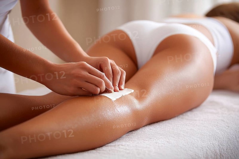 Bikini waxing of a beautiful young attractive woman in a spa. Luxury treatment for perfect skin and rejuvenation, AI generated