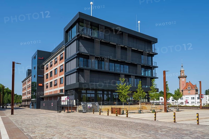 Lensing Media Port, at the back of the old harbour office, Speicherstraße, harbour, Dortmund, Ruhr area, North Rhine-Westphalia, Germany