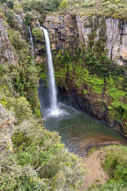 High waterfall in a canyon, Mac-Mac Falls, long exposure, near Graskop, Mpumalanga, South Africa