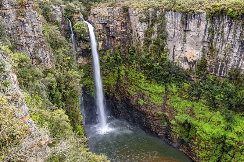 High waterfall in a canyon, Mac-Mac Falls, long exposure, near Graskop, Mpumalanga, South Africa