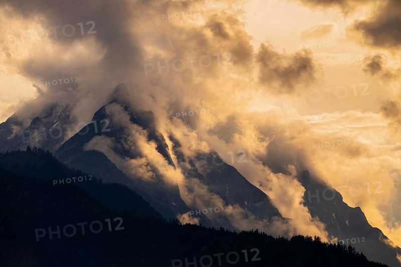 Small and large Bettelwurf at sunset, Karwendel Mountains, Tyrol, Austria