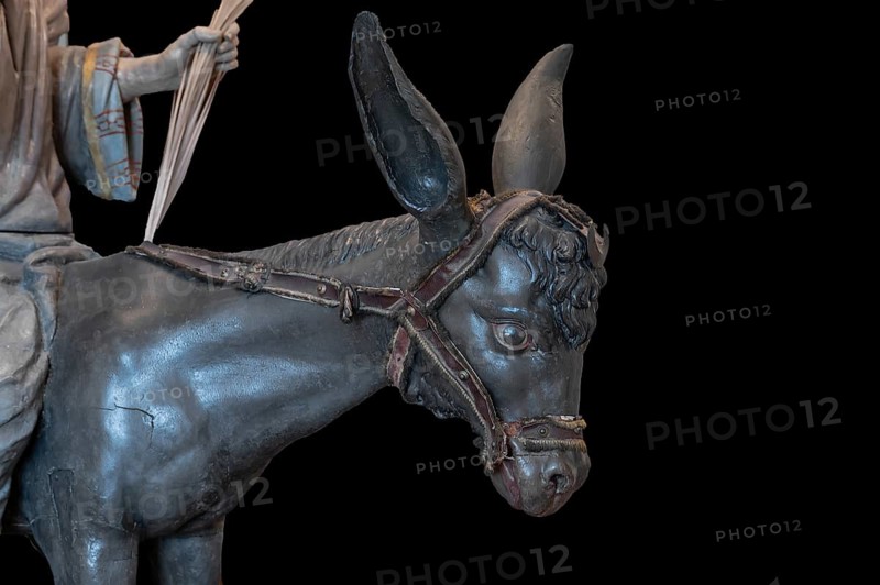 Palm donkey, created in 1767, detail of the donkey, Städtisches Museum, Krummebergstr. 30, Überlingen, Baden-Württemberg, Germany