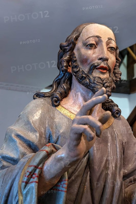 Palm donkey, detail of Jesus, Städtisches Museum, Krummebergstr. 30, Überlingen, Baden-Württemberg, Germany