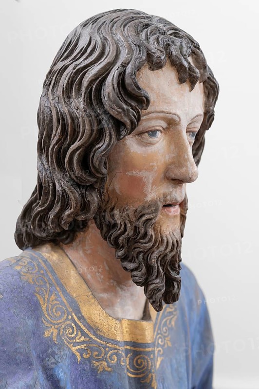Figure of Christ, detail of the palm donkey, around 1490, St John's parish church, Biberacher Str. 6, Ummendorf, district of Biberach, Baden-Württemberg, Germany