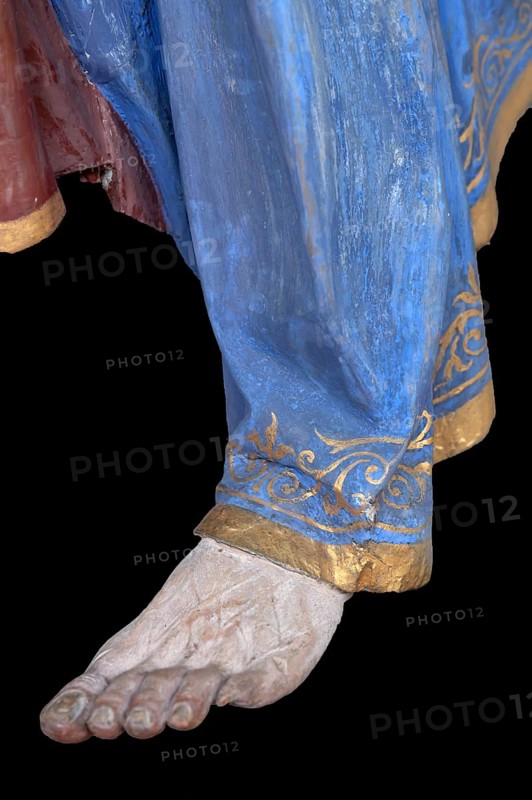 Foot and robe of Christ, detail of the palm donkey, around 1490, St John's parish church, Biberacher Str. 6, Ummendorf, district of Biberach, Baden-Württemberg, Germany
