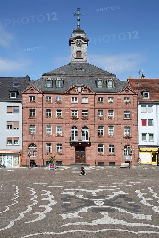 Old town hall built in 1771, floor mosaic, Schlossplatz, Pirmasens, Rhineland-Palatinate, Germany