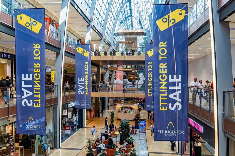 Ettlinger Tor shopping centre, ECE-Center, in Karlsruhe with around 130 retail shops. Interior view. Karlsruhe, Baden-Württemberg, Germany