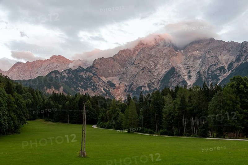 Kamnik-Savinja Alps, Alpenglow, Zgornje Jezersko, Slovenia