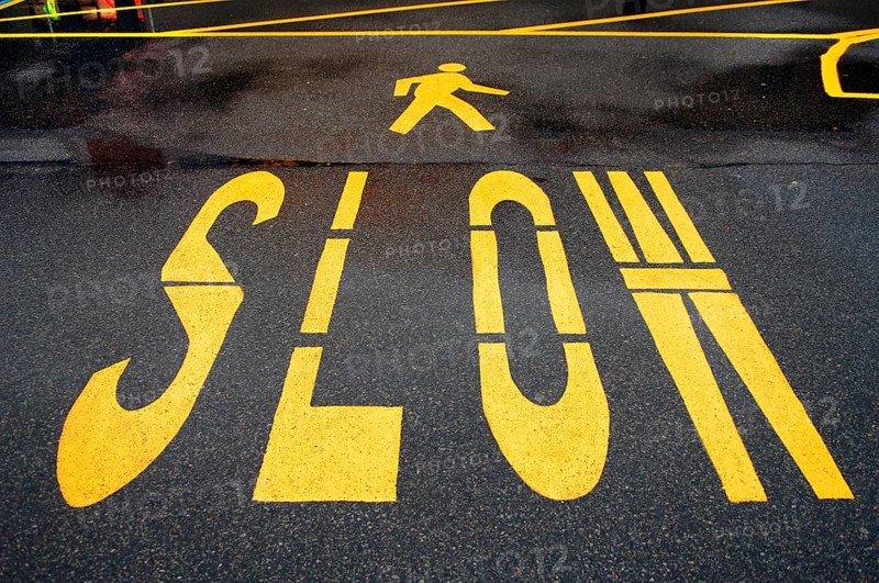 Traffic sign Slow, slow, attention pedestrians, New Jersey, USA