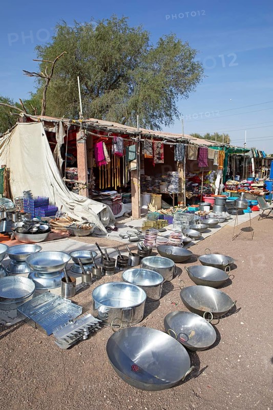 Market stall in the Thar Desert or Great Indian Desert, near Jaisalmer, Rajasthan, India