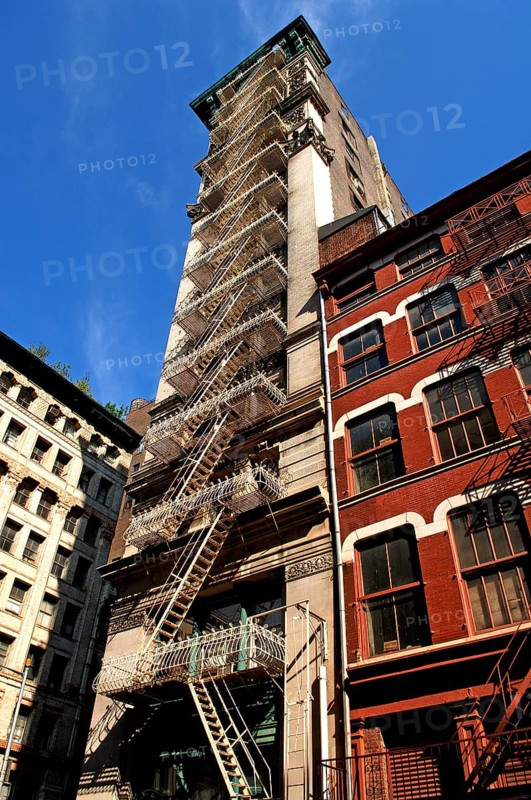 Residential tower with fire escapes, Downtown, New York City, USA