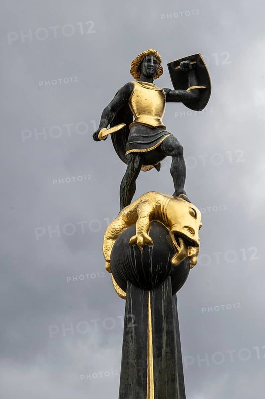 Sculpture on St George's Fountain, Speyer, Rhineland, Palatinate, Germany