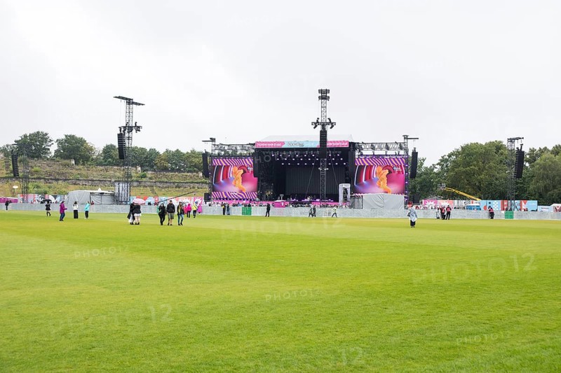 Green lawn in front of the Telekom Main Stage at the Lollapalooza Festival in the Olympiastadion and on the Maifeld, Berlin, 12 July 2025