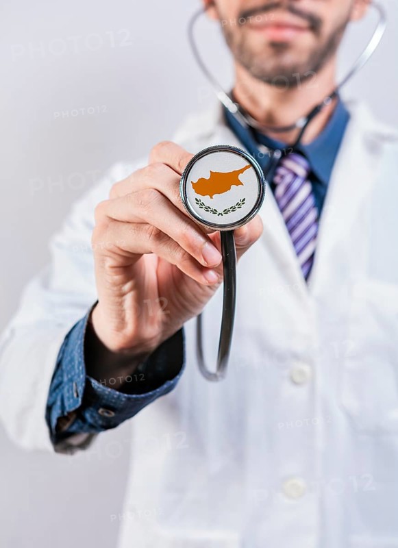 Chipre health and medical insurance concept. Chipre healthcare system, doctor holding stethoscope