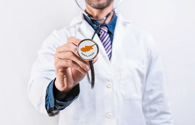 Chipre healthcare system, doctor holding stethoscope. Chipre health and medical insurance concept