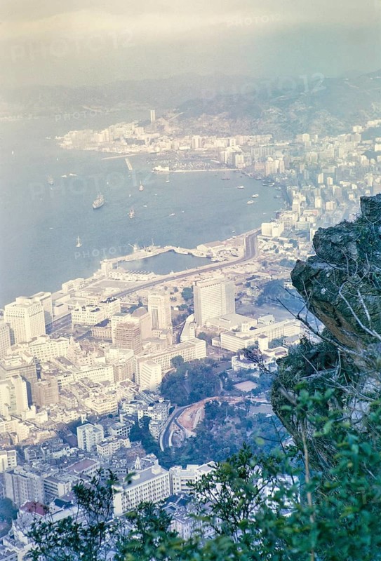 View from the Peak over Victoria and harbour dockyard, Hong Kong, Asia, 1964