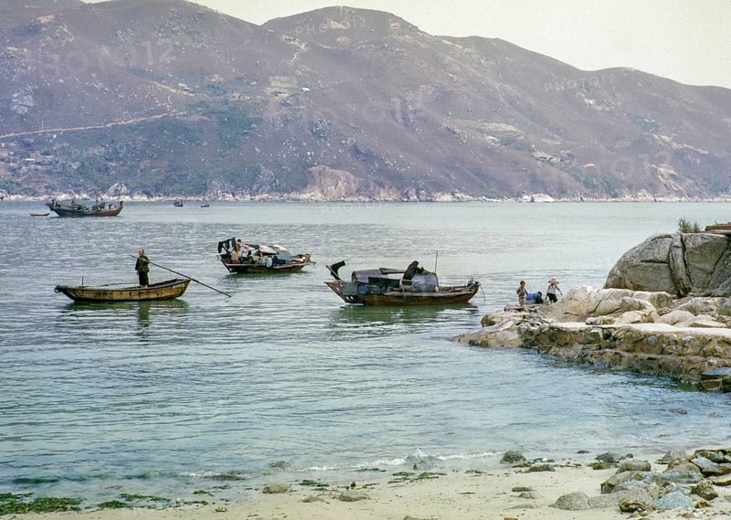 People living on sampan boats probably at Tide Cove, New Territories, Hong Kong, Asia, 1964