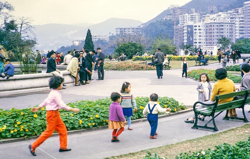 People on their family Sunday outings, Mid Levels, Botanical Gardens, Hong Kong, Asia, 1964