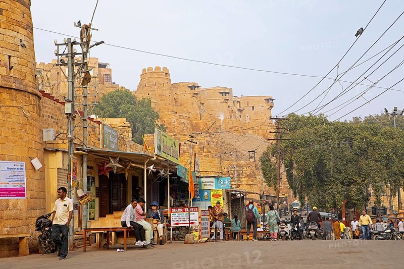Street scene in Jaisalmer, behind the fortress, Jaisalmer, Rajasthan, India